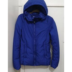 Uniqlo womens small cobalt blue puffer down jacket with hoodie coat